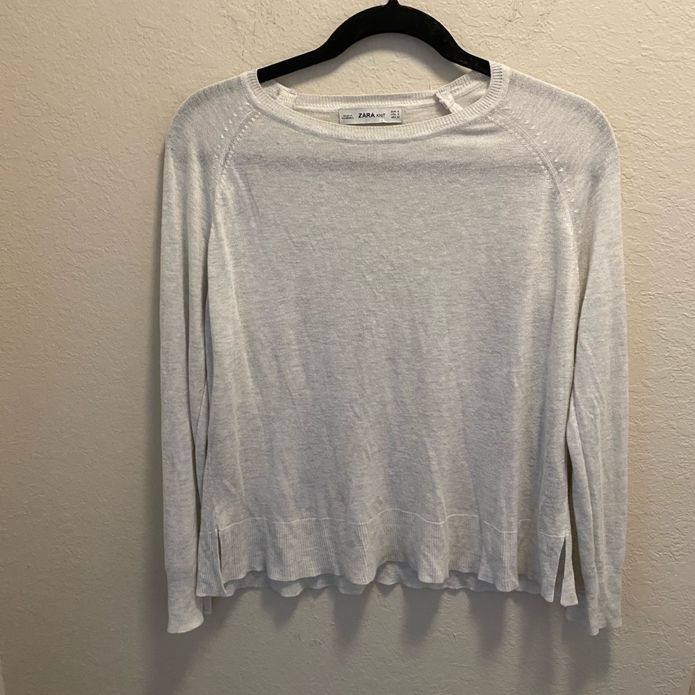 Zara knit white crew neck sweater